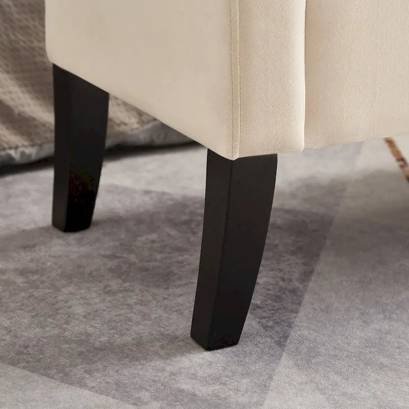Panca contenitore per il letto con braccioli curvi e gambe in legno massello