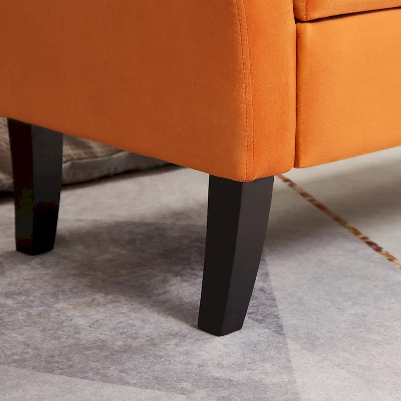 Panca contenitore per il letto con braccioli curvi e gambe in legno massello