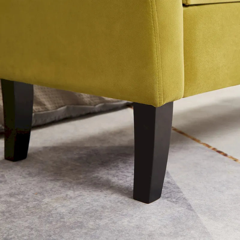 Panca contenitore per il letto con braccioli curvi e gambe in legno massello