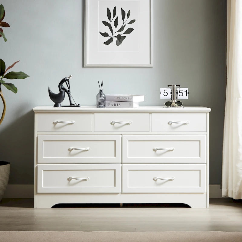 Modern 3 Drawer Chest of Drawers with 7 Drawers Dresser, Clothes Organizer -Metal Pulls
