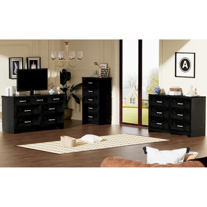 Modern 3 Drawer Chest of Drawers with 7 Drawers Dresser, Clothes Organizer -Metal Pulls