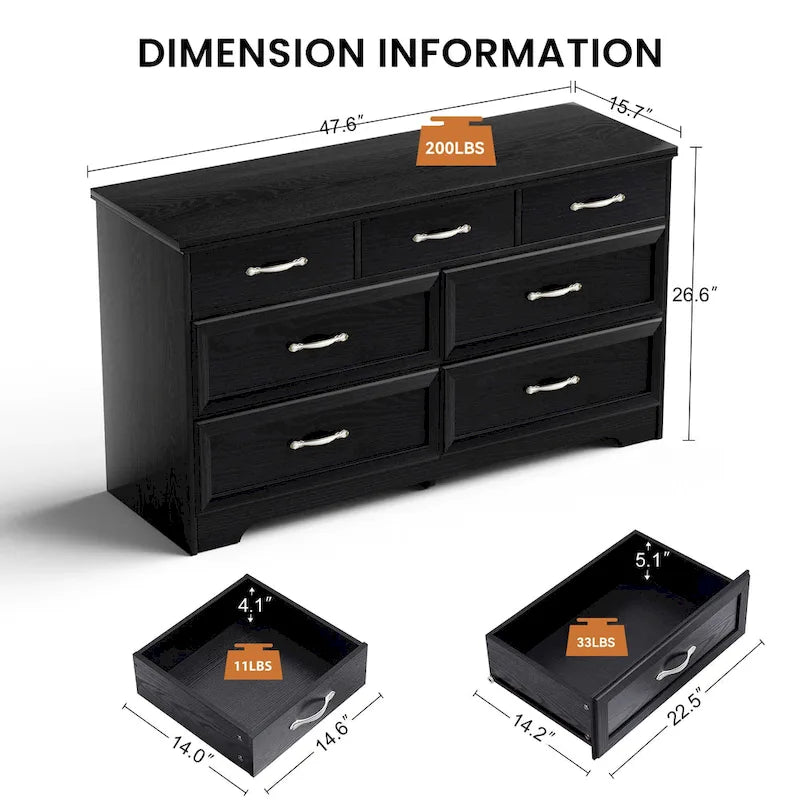 Modern 3 Drawer Chest of Drawers with 7 Drawers Dresser, Clothes Organizer -Metal Pulls