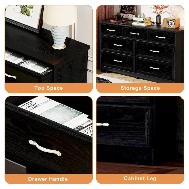 Modern 3 Drawer Chest of Drawers with 7 Drawers Dresser, Clothes Organizer -Metal Pulls