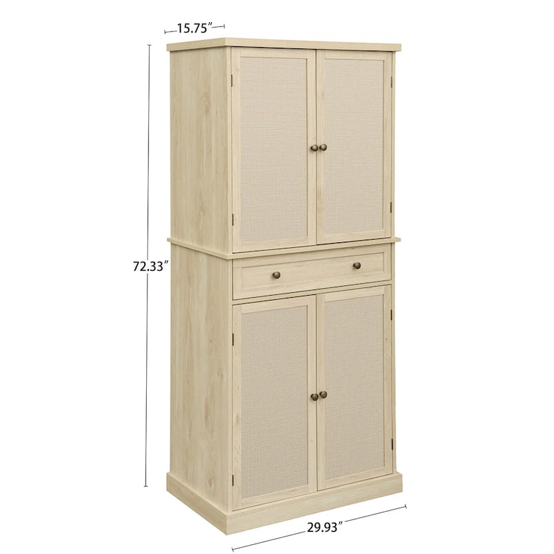 4 Door Cabinet with 1 Drawer, with 4 Adjustable Inner Shelves, Storage Cabinet