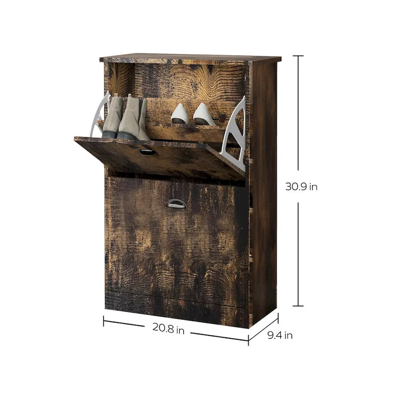 Scarpiera, mobiletto slim e stretto con 2 cassetti per ingresso, atrio, corridoio e camera da letto, colore legno naturale