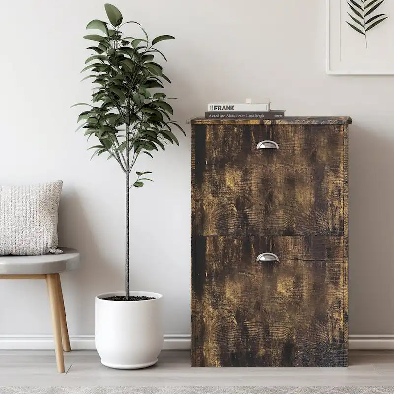 Scarpiera, mobiletto slim e stretto con 2 cassetti per ingresso, atrio, corridoio e camera da letto, colore legno naturale