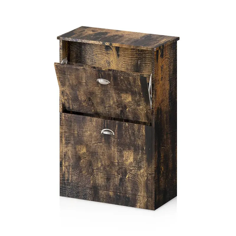Scarpiera, mobiletto slim e stretto con 2 cassetti per ingresso, atrio, corridoio e camera da letto, colore legno naturale