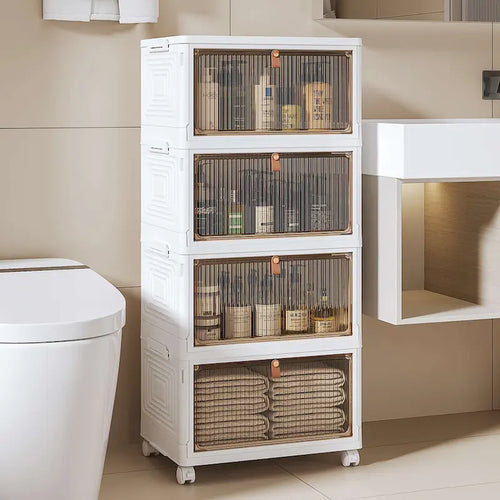 Javlergo 4 Tier Bathroom Storage Cabinet Storage Bins with Lid Stackable Storage Boxes Foldable Storage Organizers