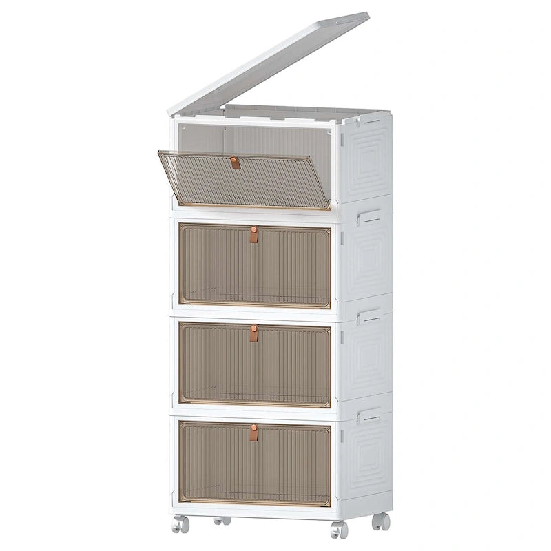 Mobile contenitore da bagno a 4 ripiani, contenitori con coperchio impilabili e organizer pieghevoli