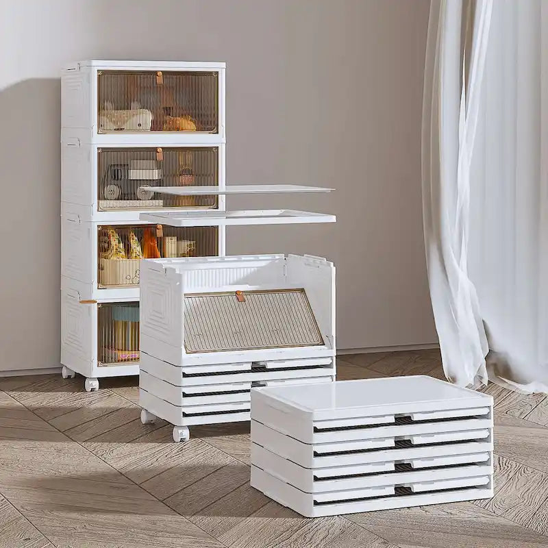 Mobile contenitore da bagno a 4 ripiani, contenitori con coperchio impilabili e organizer pieghevoli