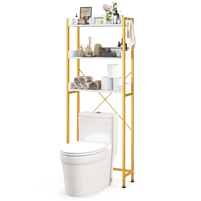 Scaffale da bagno a 3 ripiani da posizionare sopra il WC, struttura in metallo salvaspazio