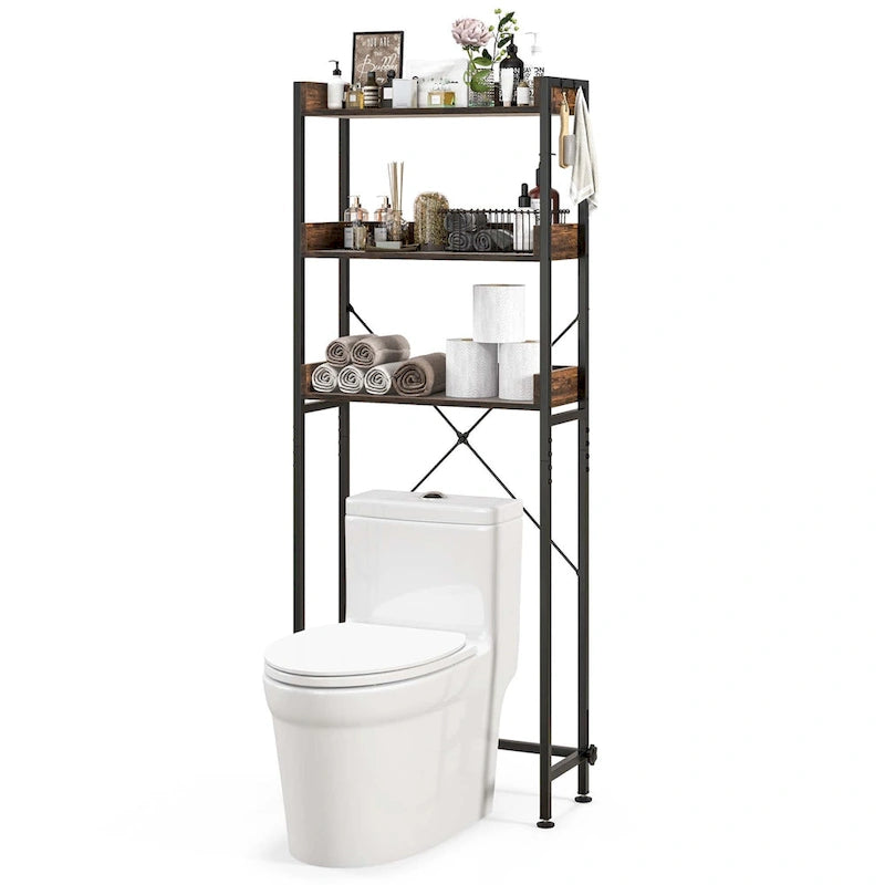 Scaffale da bagno a 3 ripiani da posizionare sopra il WC, struttura in metallo salvaspazio