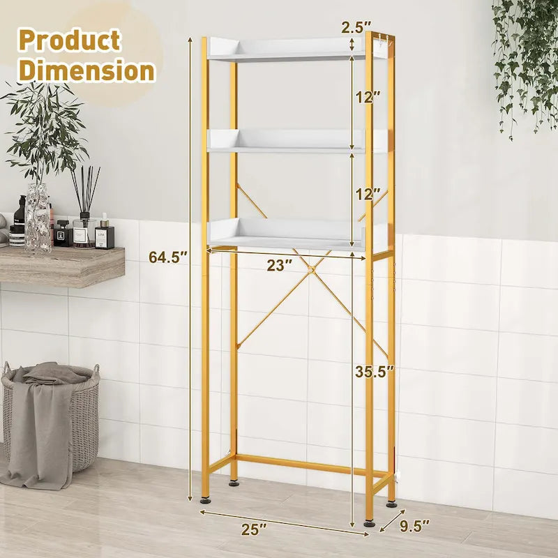 Scaffale da bagno a 3 ripiani da posizionare sopra il WC, struttura in metallo salvaspazio