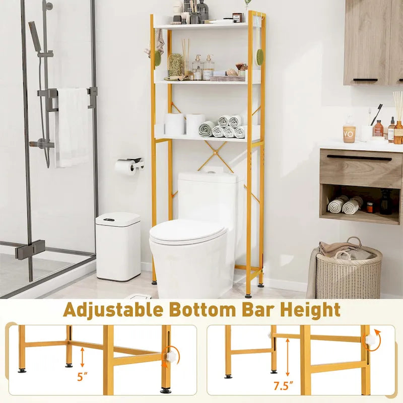Scaffale da bagno a 3 ripiani da posizionare sopra il WC, struttura in metallo salvaspazio