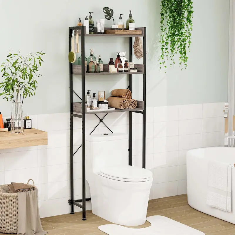 Scaffale da bagno a 3 ripiani da posizionare sopra il WC, struttura in metallo salvaspazio