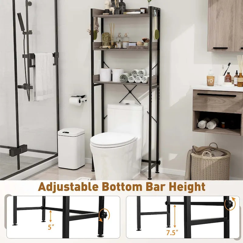Scaffale da bagno a 3 ripiani da posizionare sopra il WC, struttura in metallo salvaspazio