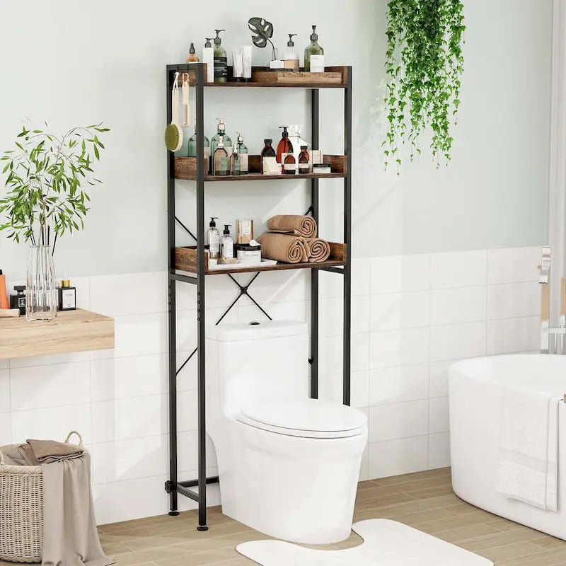 Scaffale da bagno a 3 ripiani da posizionare sopra il WC, struttura in metallo salvaspazio