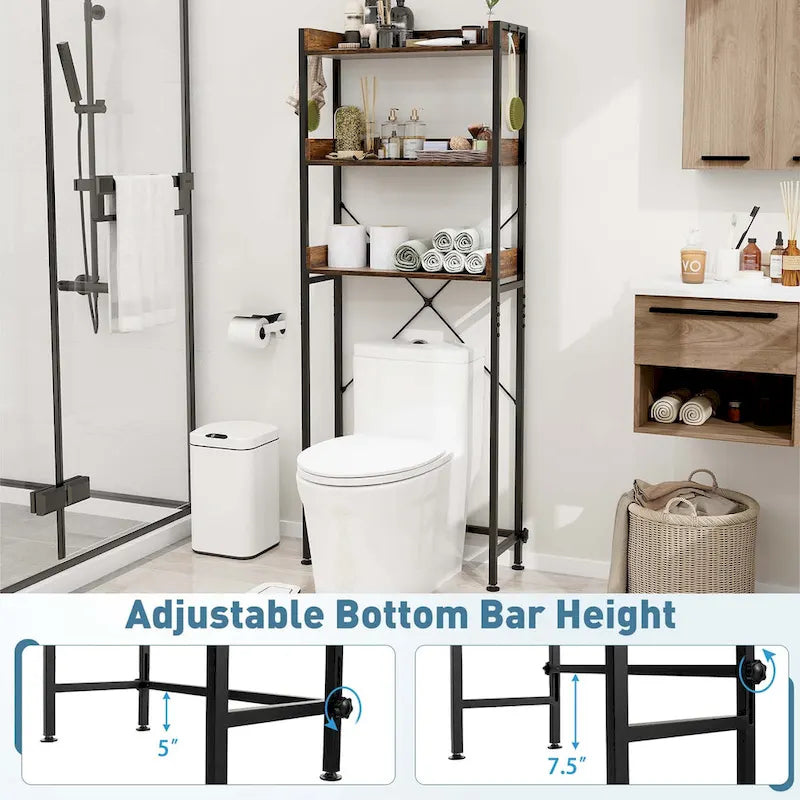 Scaffale da bagno a 3 ripiani da posizionare sopra il WC, struttura in metallo salvaspazio