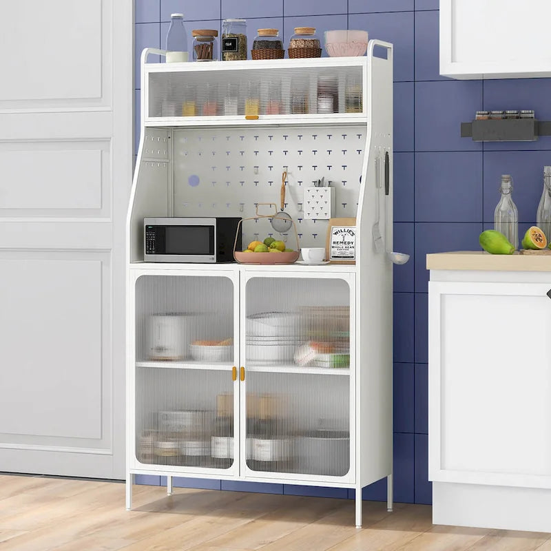 Scaffale da cucina in metallo a 5 ripiani con pannello forato e 8 ganci - Vedi dettagli