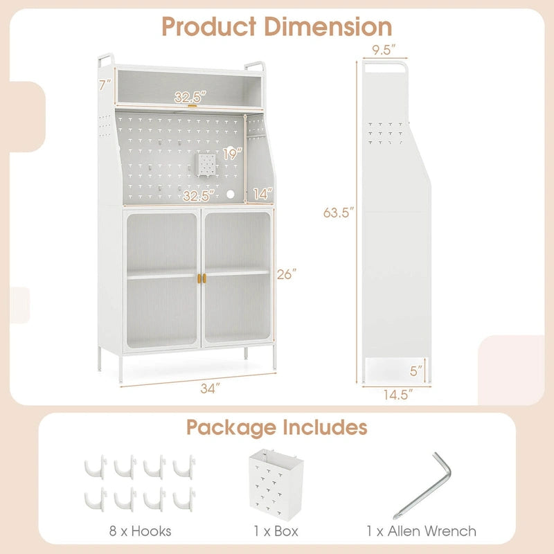 5-tier Metal Kitchen Bakers Rack with Pegboard 8 Hooks - See Details