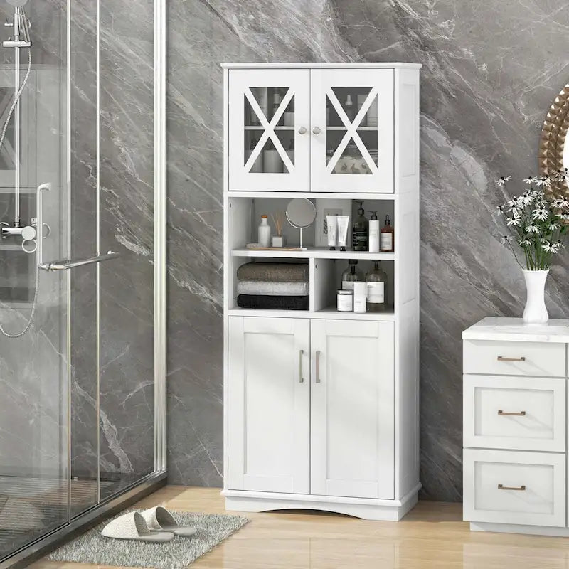 Mobile alto da bagno con ampio spazio contenitivo e pannelli in acrilico