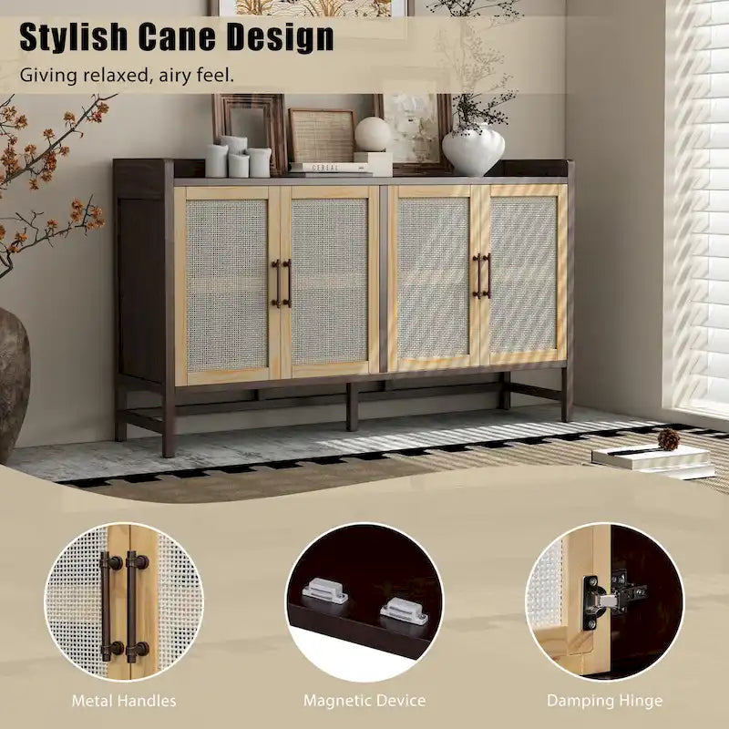 Credenza rustica con ante decorative in rattan