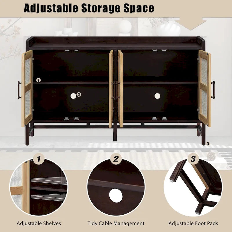 Credenza rustica con ante decorative in rattan