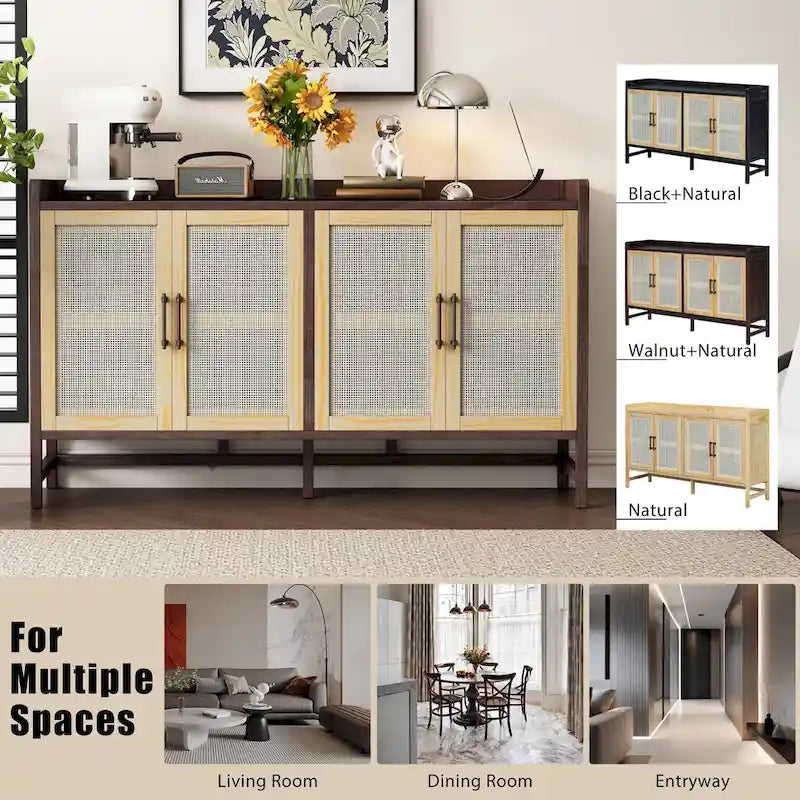 Credenza rustica con ante decorative in rattan