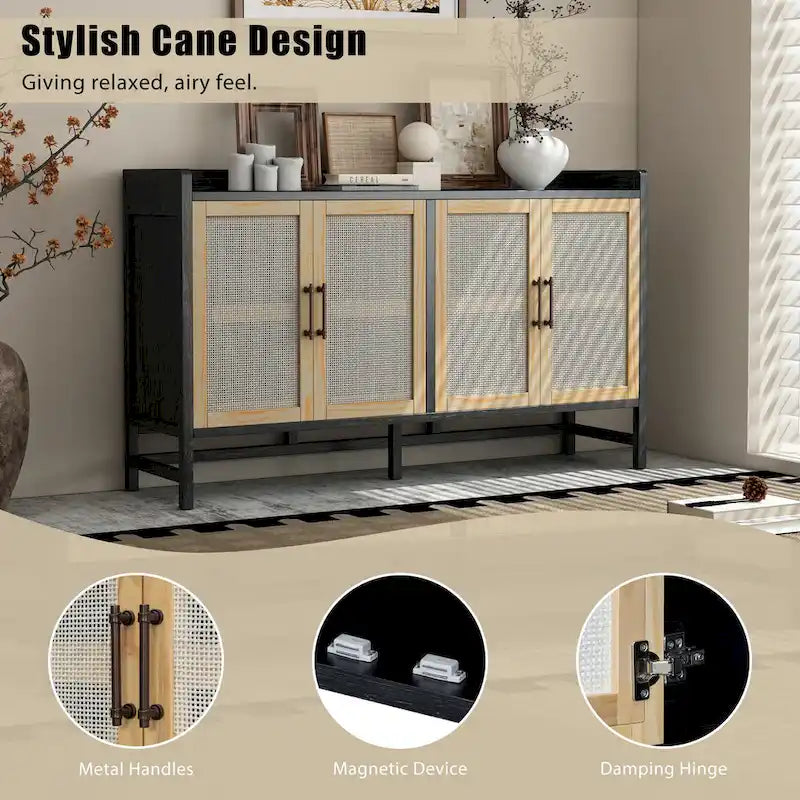 Credenza rustica con ante decorative in rattan