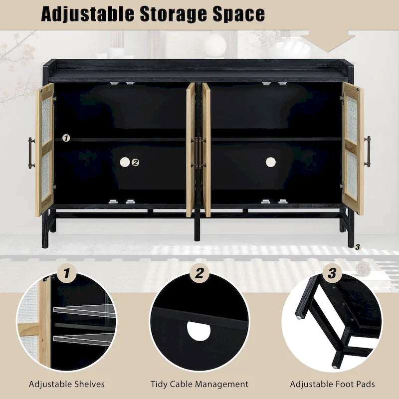 Credenza rustica con ante decorative in rattan
