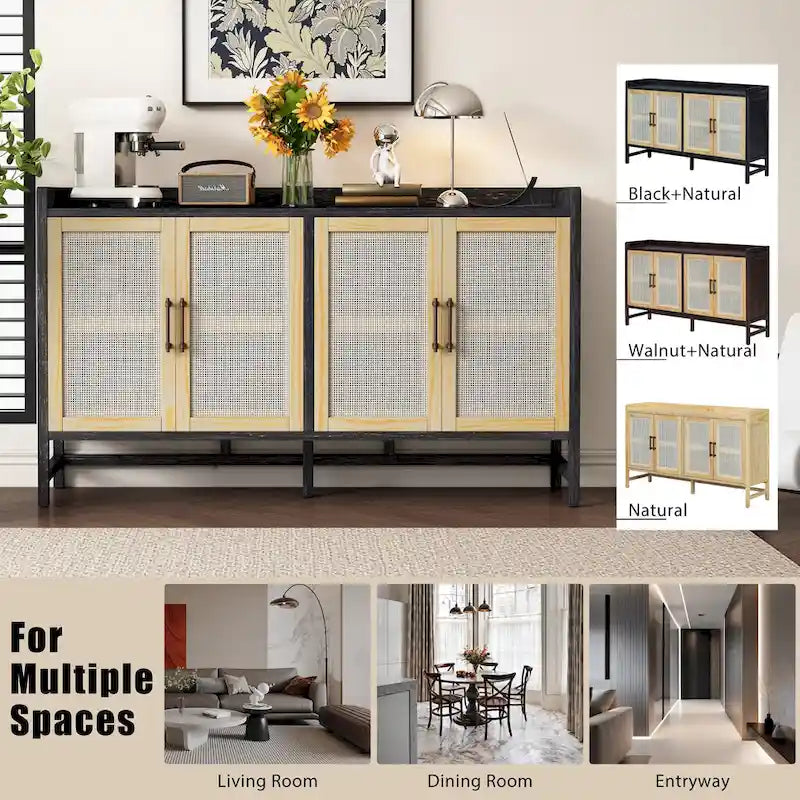 Credenza rustica con ante decorative in rattan