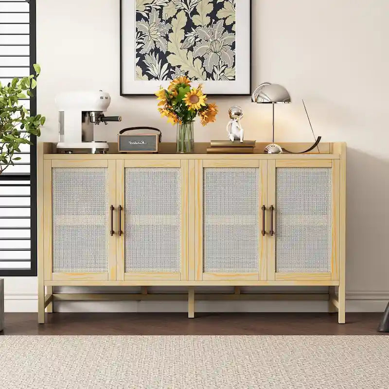 Credenza rustica con ante decorative in rattan