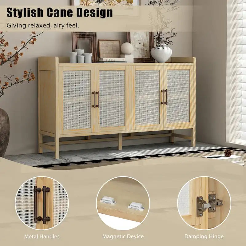 Credenza rustica con ante decorative in rattan