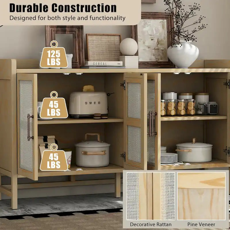 Credenza rustica con ante decorative in rattan