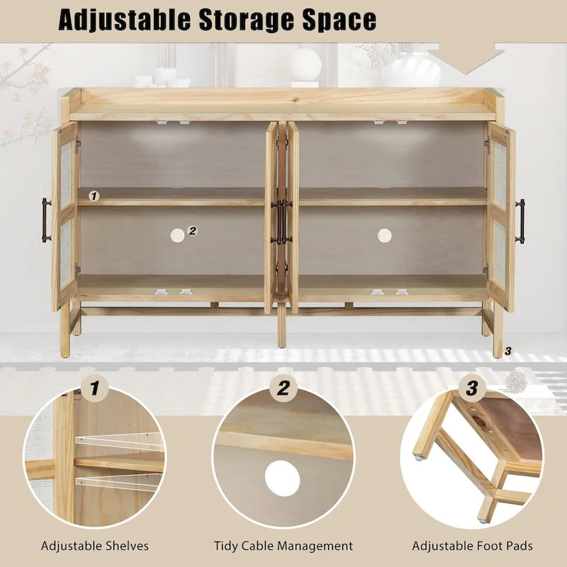 Credenza rustica con ante decorative in rattan