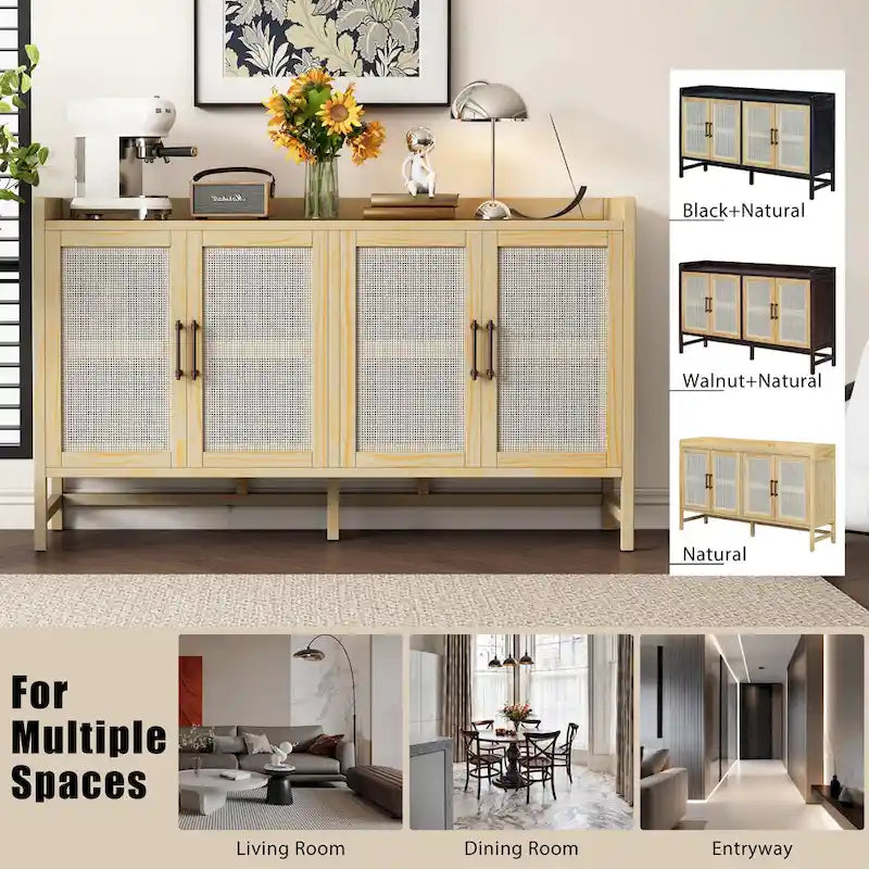 Credenza rustica con ante decorative in rattan