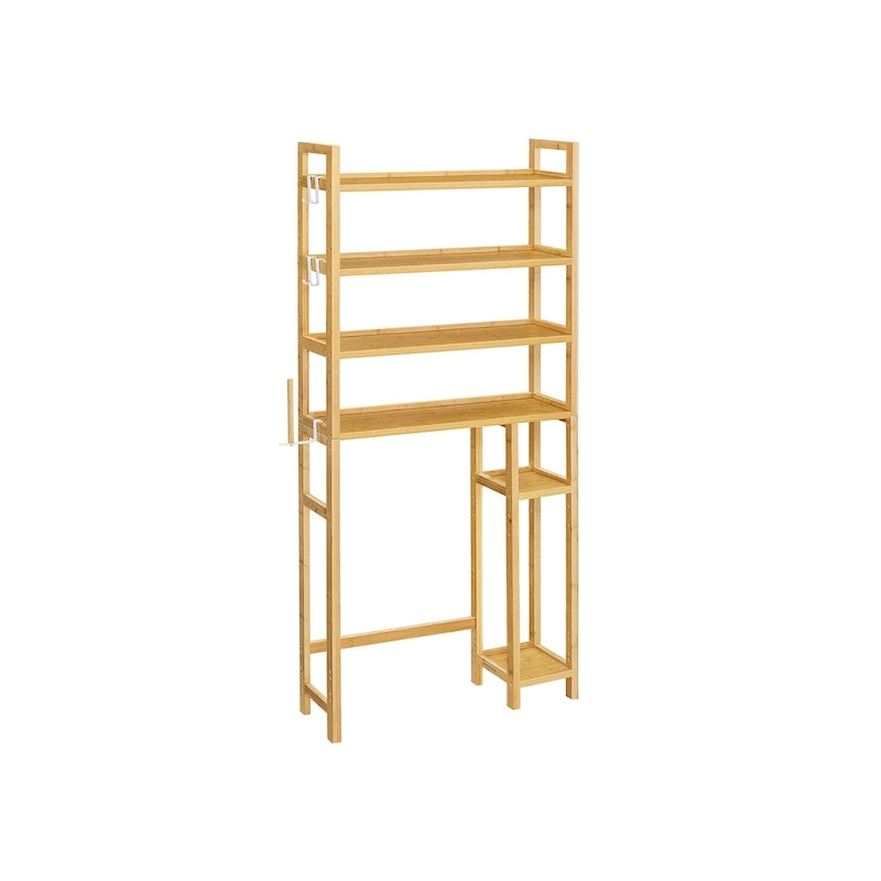 Ripiano salvaspazio a 4 livelli da posizionare sopra il WC, con ripiani regolabili e struttura in vimini - 32.7L x 10.2W x 72.8H
