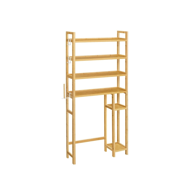 Ripiano salvaspazio a 4 livelli da posizionare sopra il WC, con ripiani regolabili e struttura in vimini - 32.7L x 10.2W x 72.8H