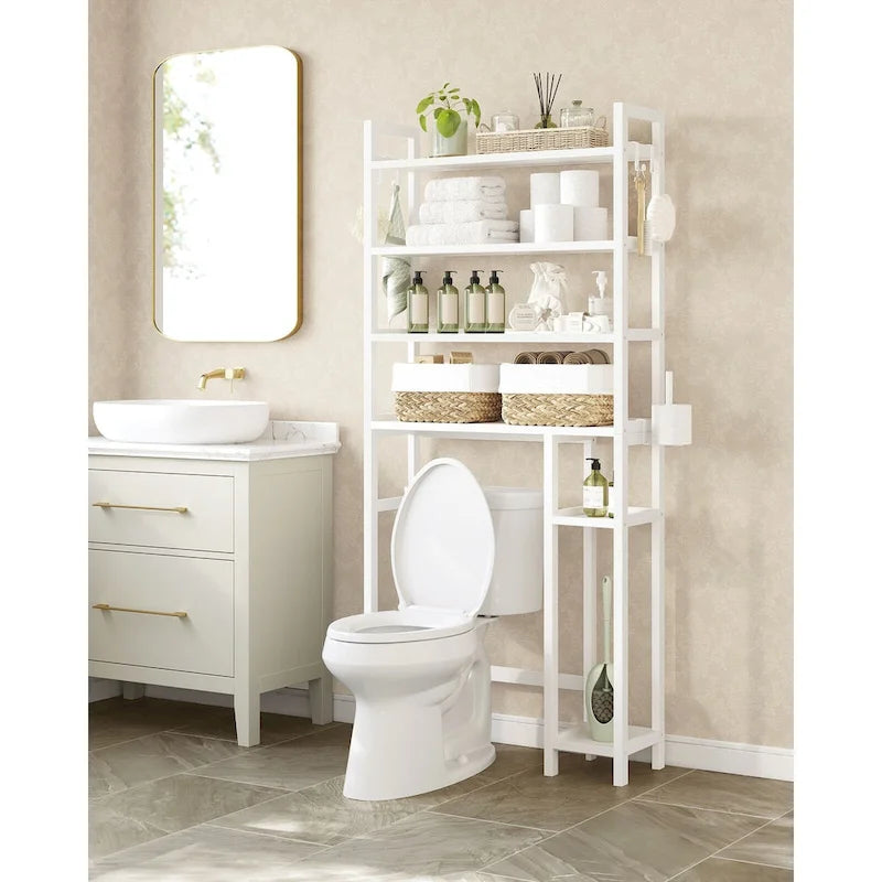 Ripiano salvaspazio a 4 livelli da posizionare sopra il WC, con ripiani regolabili e struttura in vimini - 32.7L x 10.2W x 72.8H