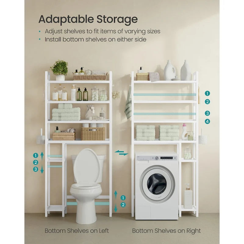 Ripiano salvaspazio a 4 livelli da posizionare sopra il WC, con ripiani regolabili e struttura in vimini - 32.7L x 10.2W x 72.8H