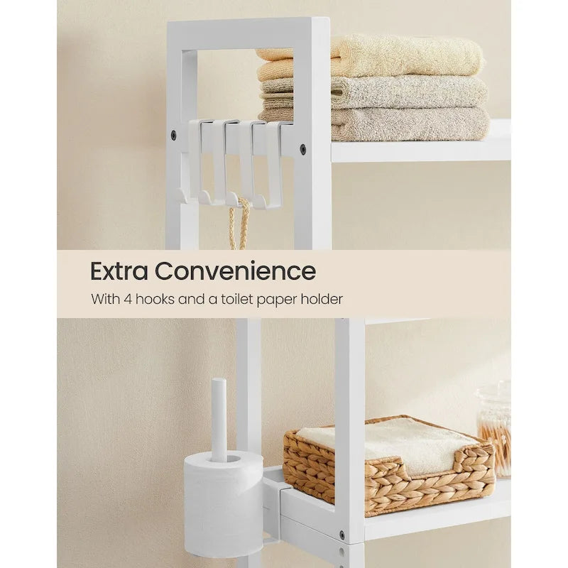 Ripiano salvaspazio a 4 livelli da posizionare sopra il WC, con ripiani regolabili e struttura in vimini - 32.7L x 10.2W x 72.8H