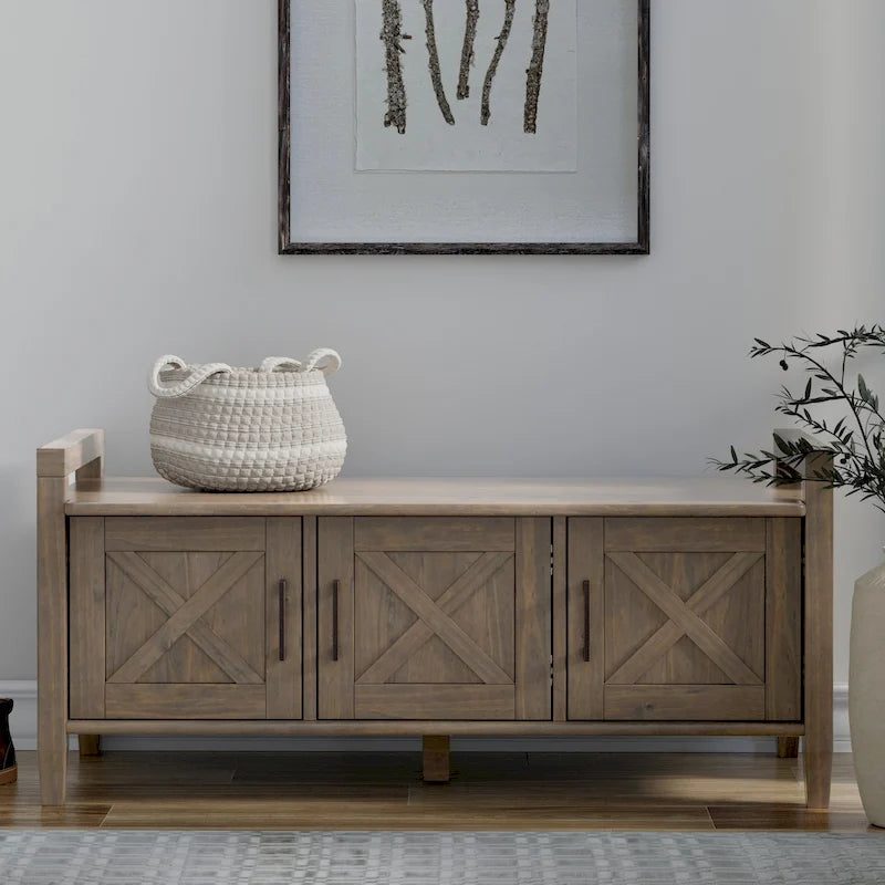 SOLID WOOD 44 inch Wide Transitional Entryway Storage Bench in Smoky Brown - 18 d x 44 w x 19.8 h