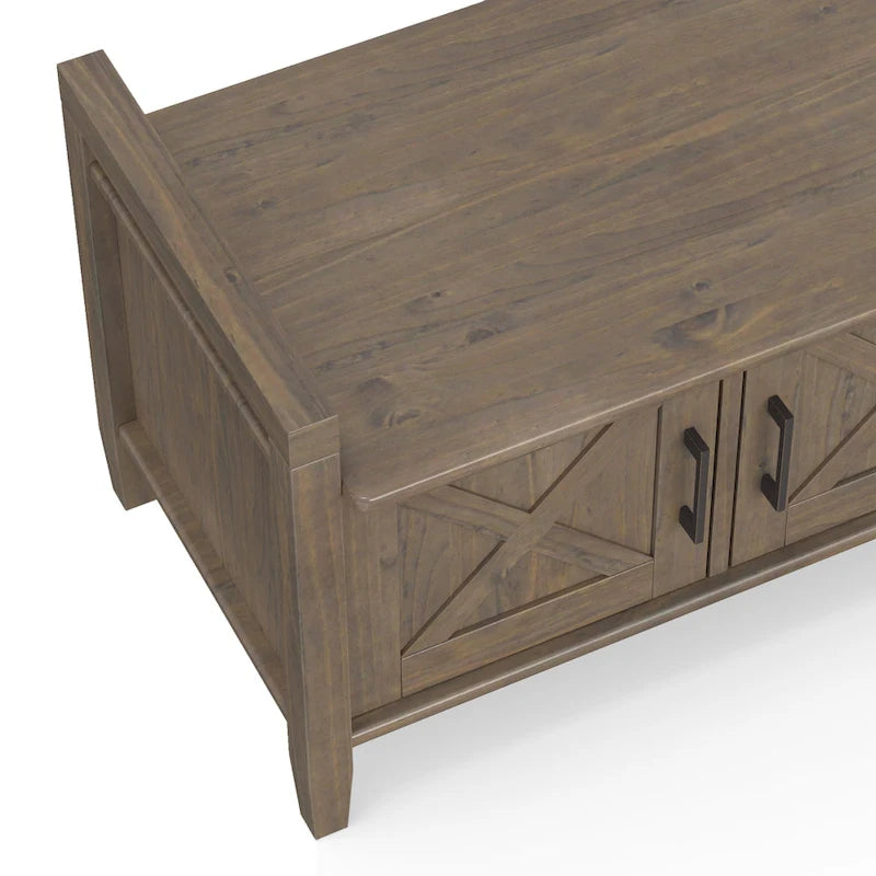 SOLID WOOD 44 inch Wide Transitional Entryway Storage Bench in Smoky Brown - 18 d x 44 w x 19.8 h