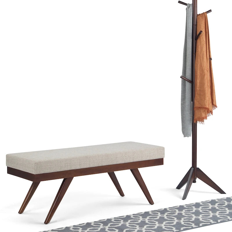 Prostokątna ławka tapicerowana w stylu mid-century modern o szerokości 48 cali