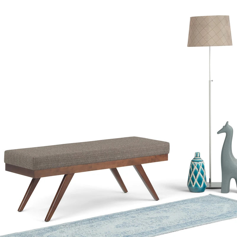 Prostokątna ławka tapicerowana w stylu mid-century modern o szerokości 48 cali