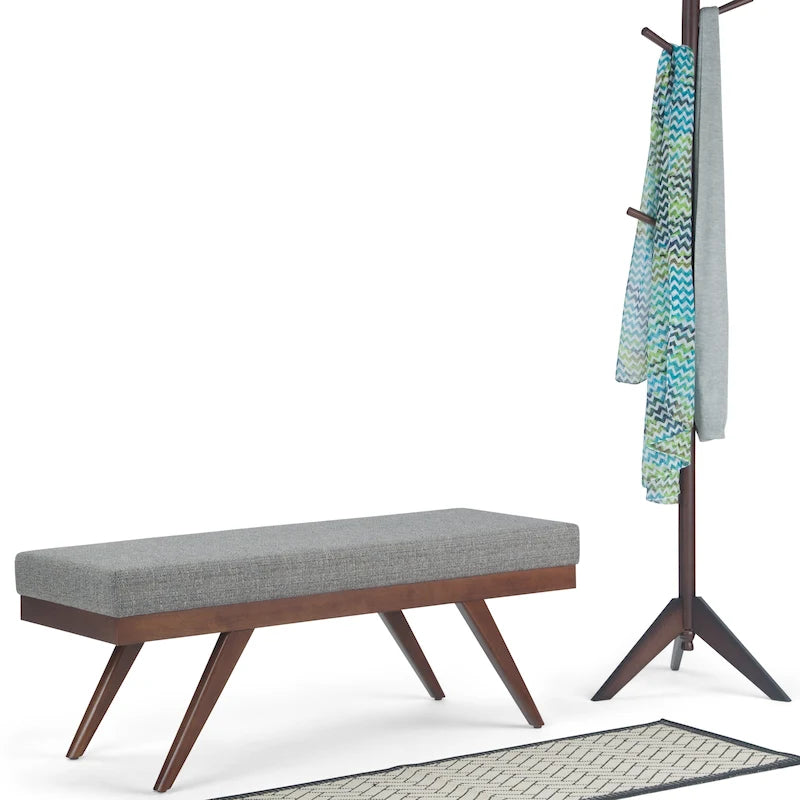 Prostokątna ławka tapicerowana w stylu mid-century modern o szerokości 48 cali