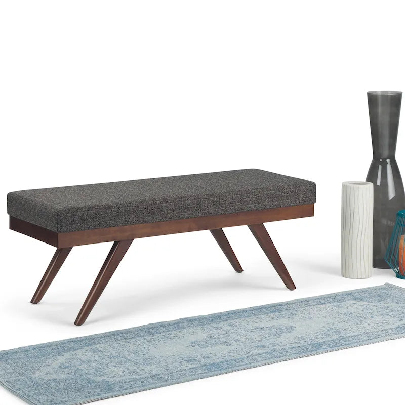 Prostokątna ławka tapicerowana w stylu mid-century modern o szerokości 48 cali