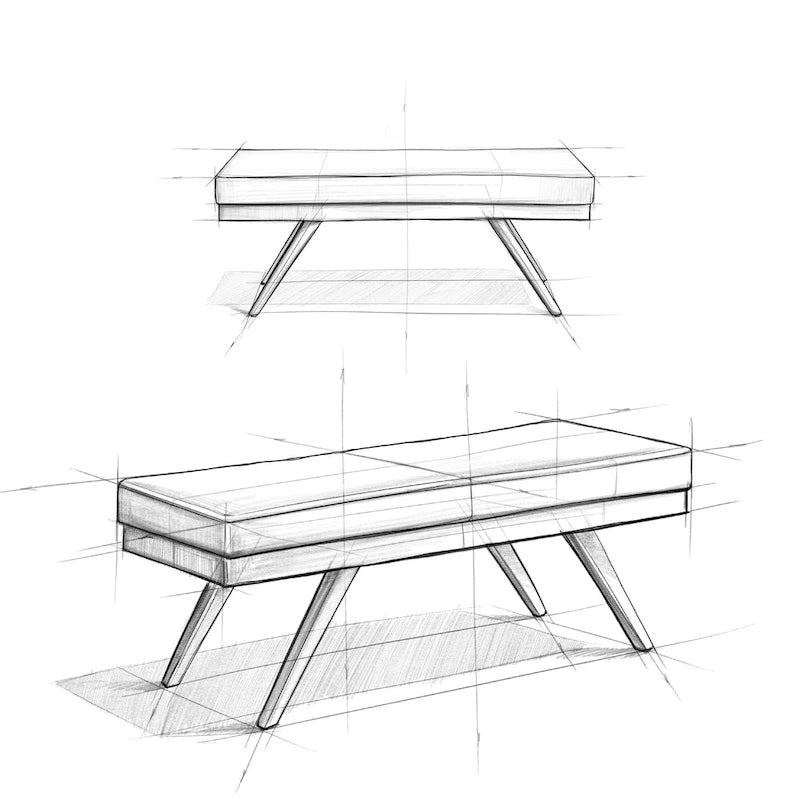 Panca ottomana rettangolare Mid-Century Modern larga 48 pollici