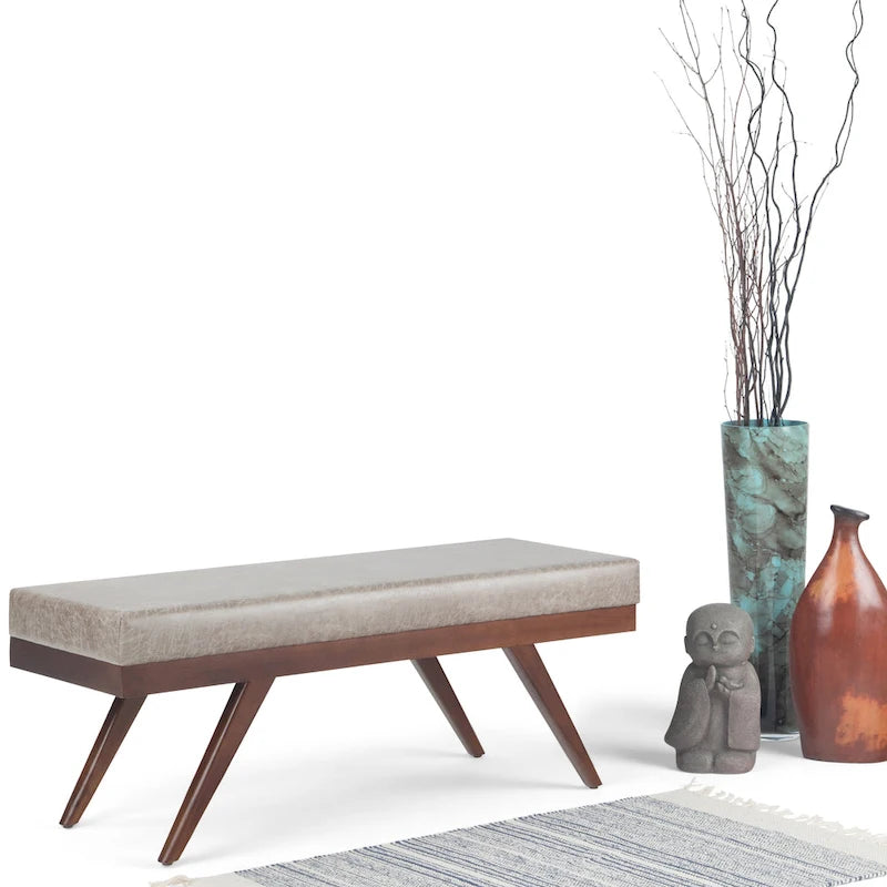 Panca ottomana rettangolare Mid-Century Modern larga 48 pollici