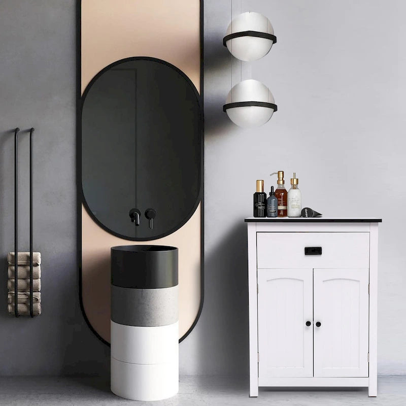 Mobiletto bianco e nero in legno per biancheria da bagno - 31.9 H x 23.6 W x 11.8 D
